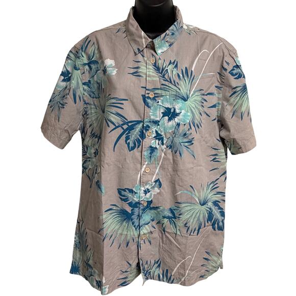 Quiksilver Other - Quiksilver Waterman Size Large Regular Fit Aloha Shirt Gray Blue Floral EUC